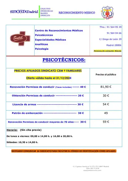 Precios especiales a afiliados del CEM en Clínicas Sutil